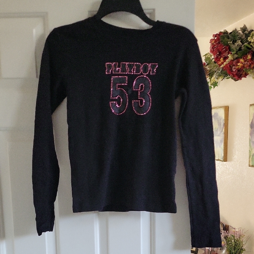 PLAYBOY Women's Black and Pink Crew Neck Sweater